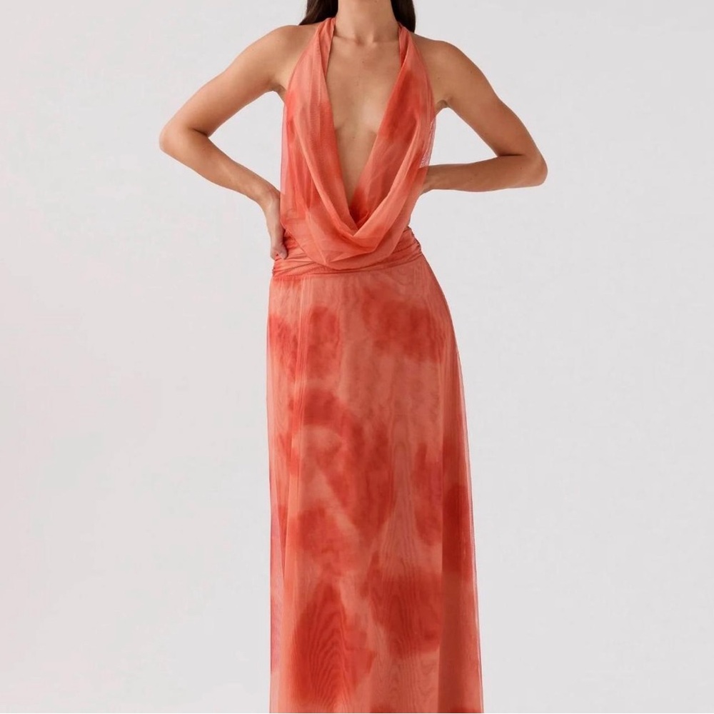 Peppermayo Coral Tie-Dye Halter Maxi Dress